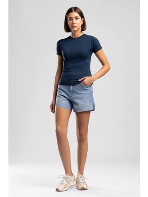Lee Cooper Abel Kadın Basic Bisiklet Yaka T-Shirt Mavi