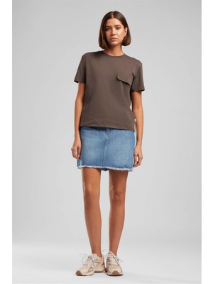 Lee Cooper Tıpsy Kadın Baskılı Bisiklet Yaka T-Shirt Kahverengi
