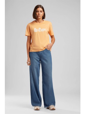 Lee Cooper Londonlogo Kadın Rahat Kesim %100 Pamuk Baskılı Bisiklet Yaka T-Shirt Pembe