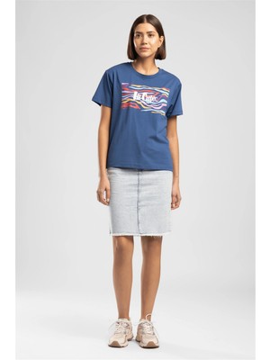 Lee Cooper Zebrars Kadın Basic Baskılı Bisiklet Yaka T-Shirt Mavi