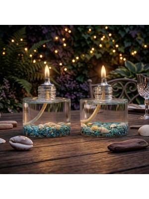 Imperiums Ocean Blue Cylinder Dekoratif Kandil Mum 2'li Set