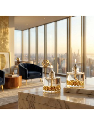 İmperiums Gold Pearl Cylinder Dekoratif Kandil Mum 2'li Set