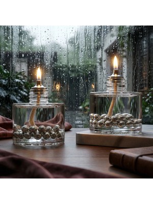 İmperiums Silver Pearl Cylinder Dekoratif Kandil Mum 2'li Set