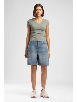 Lee Cooper Oma Kadın Jean Şort Mavi