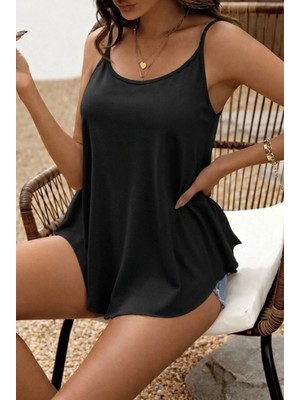 Pileli Store Pilelistore- Kadın Ip Askılı Yuvarlak Yakalı Uzun Viskon Bluz