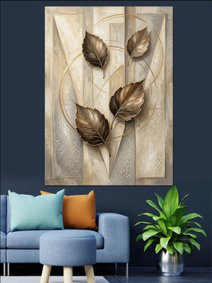 Karizma Tablo Altın Varaklı Kurumuş Yapraklar Sanatı Dekoratif Kanvas - Mdf Ahşap Tablo