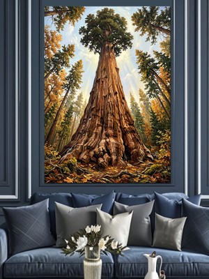 Karizma Tablo Ormandaki Devasa Dev Ağaç Gövdesi Dekoratif Kanvas - Mdf Ahşap Tablo