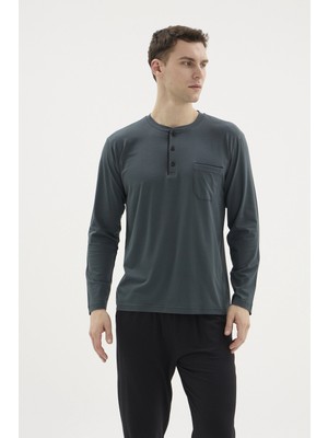 Kocabey BU-26360 Erkek Midi Yaka Battal Pijama Takımı