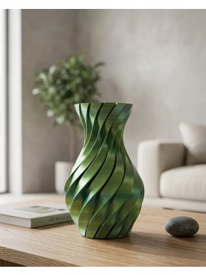 Pileli Store 3D Spiral Yeşil Vazo Modern Tasarım Dekoratif Ev Aksesuarı