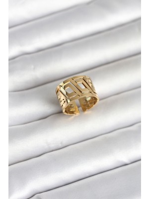 Pileli Store 316L Çelik Gold Renk Geometrik Model Kadın Yüzük - TJ-BYK4176