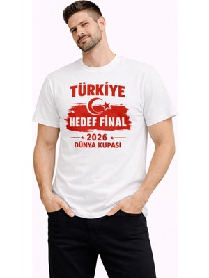 Pileli Store Erkek Türkiye Baskılı Tişört Ay Yıldız 2026 Dünya Kupası Taraftar Forma T-Shirt - Beyaz