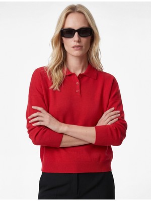 Koton Uzun Kollu Düğmeli Polo Yaka Oversize Triko Kazak