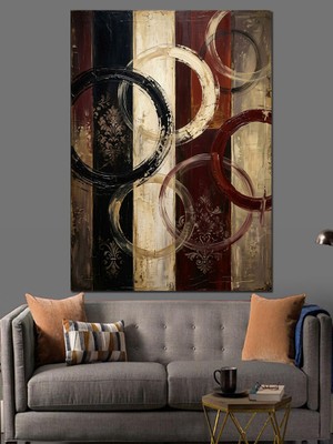 Karizma Tablo Siyah ve Altın Soyut Daireler Dekoratif Kanvas - Mdf Ahşap Tablo