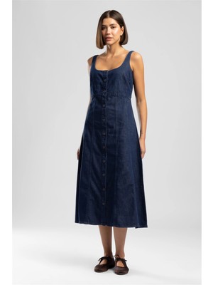 Lee Cooper Astınos Kadın %100 Pamuk Jean Elbise Mavi