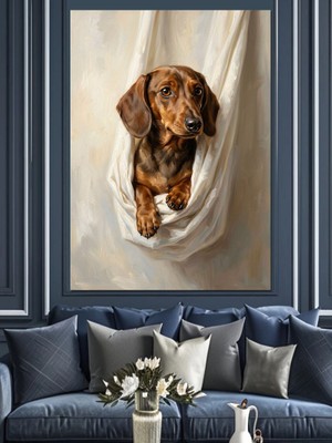 Karizma Tablo Sepet Içinde Sevimli Dachshund Köpeği Dekoratif Kanvas - Mdf Ahşap Tablo