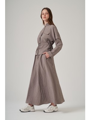 Nuss Kraş Kumaş Ceket Etek Takım 1090 Haki