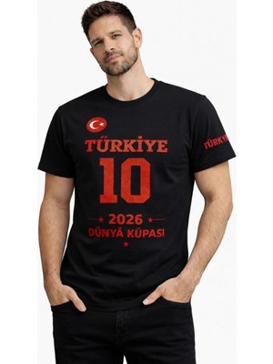 Pileli Store Erkek Türkiye Baskılı Tişört 2026 Dünya Kupası Taraftar Forma T-Shirt - Siyah