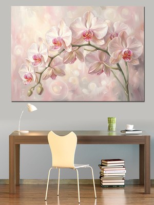 Karizma Tablo Vazoda Pembe Orkide Çiçekleri Dalları Dekoratif Kanvas - Mdf Ahşap Tablo