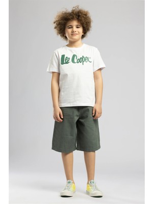 Lee Cooper Londonlogo Erkek Çocuk Basic %100 Pamuk Baskılı Bisiklet Yaka T-Shirt Beyaz