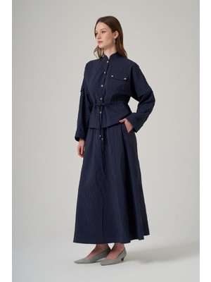 Nuss Kraş Kumaş Ceket Etek Takım 1090 Lacivert