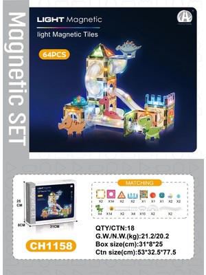Tech Butiq 03-CH1158 7,5 cm Manyetik Bloklar 64 Pcs