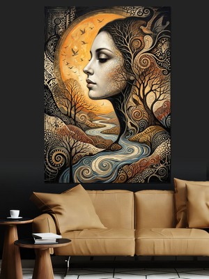 Karizma Tablo Ağaç Dalları Içinde Kadın Profili Dekoratif Kanvas - Mdf Ahşap Tablo