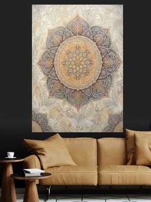 Karizma Tablo Geleneksel Motifli Yuvarlak Mandala Deseni Dekoratif Kanvas - Mdf Ahşap Tablo