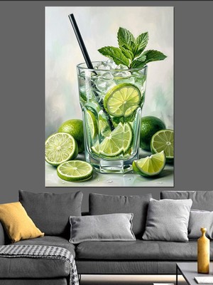 Karizma Tablo Limonlu ve Buzlu Taze Kokteyl Dekoratif Kanvas - Mdf Ahşap Tablo