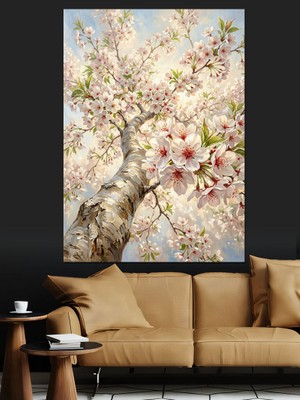 Karizma Tablo Bahar Dalları ve Pembe Çiçekler Dekoratif Kanvas - Mdf Ahşap Tablo