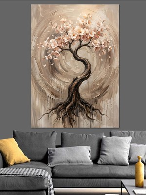 Karizma Tablo Kökleri Belirgin Çiçekli Ulu Ağaç Dekoratif Kanvas - Mdf Ahşap Tablo