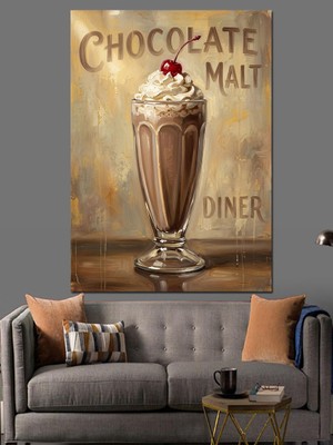 Karizma Tablo Chocolate Malt Yazılı Milkshake Tabelası Dekoratif Kanvas - Mdf Ahşap Tablo