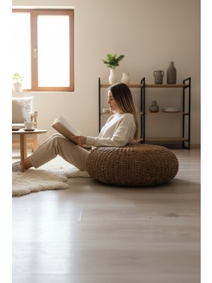 Akayev Nature Hasır Büyük Yuvarlak Puf Minder 60 cm