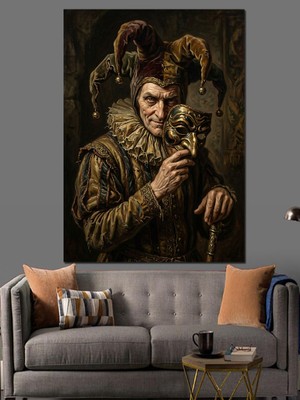 Karizma Tablo Maskeli ve Kostümlü Klasik Soytarı Dekoratif Kanvas - Mdf Ahşap Tablo