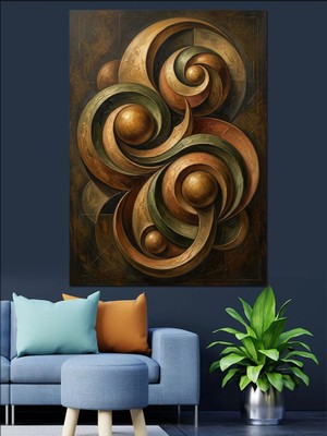 Karizma Tablo Altın Renkli Modern Soyut Sarmal Dekoratif Kanvas - Mdf Ahşap Tablo