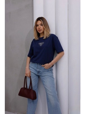 My Lunessa Pra Üçgen Taşlı Lacivert T-Shirt