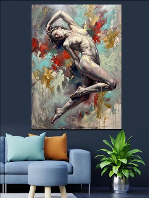 Karizma Tablo Havada Süzülen Kadın Figürü Dekoratif Kanvas - Mdf Ahşap Tablo