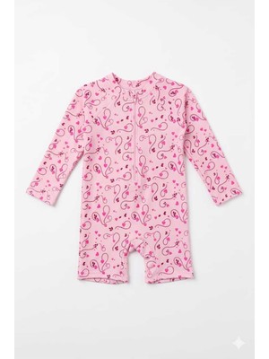 Beniizle Şortlu Desenli Uzun Kollu Kız Bebek Çocuk Yüzücü Mayosu