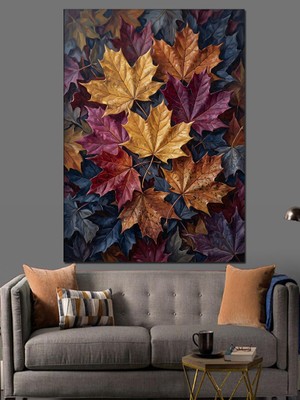 Karizma Tablo Sonbahar Yaprakları Yağlı Boya Doku Dekoratif Kanvas - Mdf Ahşap Tablo