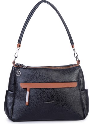 Nas Bag Çok Gözlü Yumuşak ve Hafif Yapılı Çift Askılı Omuz ve Çapraz Çanta ( 30X24 cm ) Siyah Taba Victoria