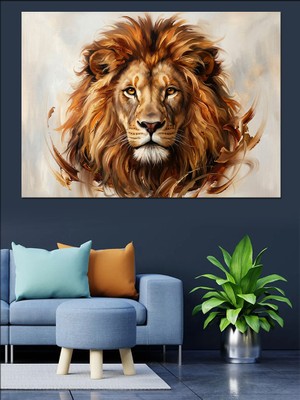 Karizma Tablo Karizmatik Aslan Başı Yakın Plan Dekoratif Kanvas - Mdf Ahşap Tablo