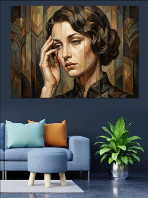 Karizma Tablo Elini Yüzüne Koymuş Düşünceli Kadın Dekoratif Kanvas - Mdf Ahşap Tablo