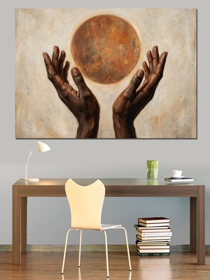 Karizma Tablo Ellerin Arasında Duran Dev Dolunay Dekoratif Kanvas - Mdf Ahşap Tablo