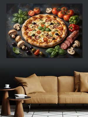 Karizma Tablo Bol Malzemeli Nefis Italyan Pizzası Dekoratif Kanvas - Mdf Ahşap Tablo