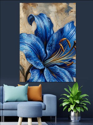 Karizma Tablo Mavi Zambak Çiçeği Yakın Plan Dekoratif Kanvas - Mdf Ahşap Tablo