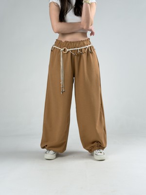 Cocopelli Kemerli Taba Kadın Baggy Pantolon COC3070