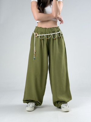 Cocopelli Kemerli Yeşil Kadın Baggy Pantolon COC3069