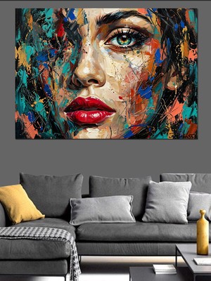Karizma Tablo Renkli Boya Patlamalı Kadın Yüzü Dekoratif Kanvas - Mdf Ahşap Tablo