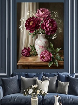 Karizma Tablo Vazo Içinde Koyu Kırmızı Güller Dekoratif Kanvas - Mdf Ahşap Tablo