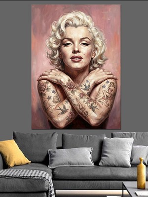 Karizma Tablo Dövmeli ve Karizmatik Marilyn Monroe Dekoratif Kanvas - Mdf Ahşap Tablo