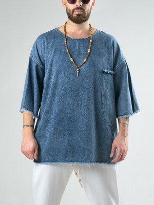 Cocopelli Oversize Denim Erkek Fakir Kol T-Shirt COC3083